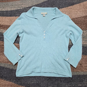 Geneva 100% Cashmere Light Blue Collared Sweater Women’s Size M